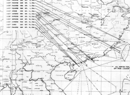 Sea sweep air mission map for October 1944, showing locations near or in China where attacks were made on Japanese by U. S. aircraft.