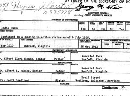 Individual Deceased Personnel File (IDPF) for Albert L. Haynes, MIA, China.