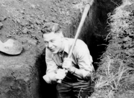 Jay Rosencrantz digging a trench in the CBI, likely in SW China.