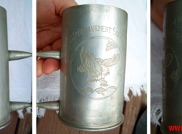 True keepsakes: Views of two mugs made from shell casings, commemorating the 22nd Bombardment Squadron.