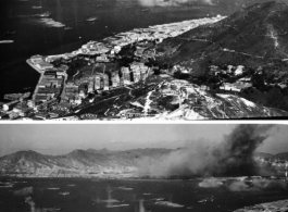 A bruised Hong Kong receding behind as the US plane carrying the photographer flies to the southwest, out to sea, after the attack. 