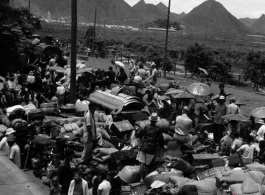 Refugees fleeing at the Guilin train station during the evacuation before the Japanese Ichigo advance in 1944, in Guangxi province.  Selig Seidler was a member of the 16th Combat Camera Unit in the CBI during WWII.