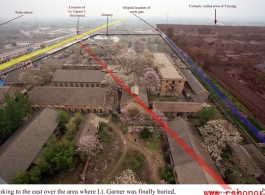 The area where Lt. Garner was finally buried, once an open field, but now a maze of structures. However, the small zone where he was mostly likely buried has some large open areas in it, and the soil has not been greatly disturbed.