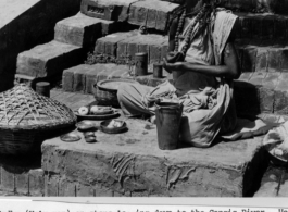 Sadhu holy man on steps to Ganges River during WWII.  Photo from Delbert J. Wood.