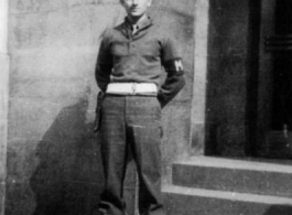 An American MP stands in a doorway somewhere in the CBI during WWII.