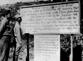 Sign at the China-Burma border at Wanting, China, regarding the Ledo Road. During WWII.