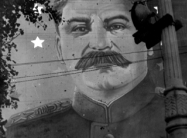 Billboard with painted image of Stalin in China during WWII.