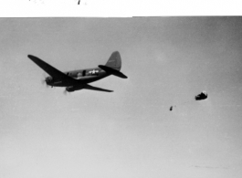 C-46 doing airdrop training in the CBI during WWII.  4th C.C. Group , 15th C.C. Squadron.