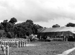 VJ Day announcement at the 51st Air Service Group, on August 15, 1945. In the CBI during WWII.