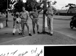 GIs at street intersection in Madras, India, during WWII: Sgt. Bob Schoby, Lt. Miller, and T/Sgt. George Zdanoff.