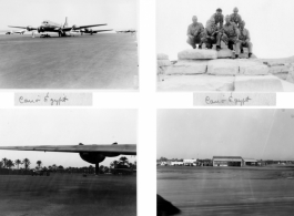 Tripoli and Cairo, Egypt, during WWII, with C-54 on a runway, and hangers in distance.