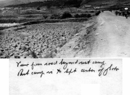 Road and mountain near Camp Schiel. The camp itself can be seen on a ledge on the far left.