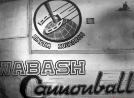 Nose art detail on Wabash Cannonball.  Photo annotation: "1007 Wabash Cannonball, Kealy 25, Yangkai, 1945."