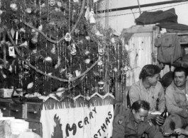 Luichow Kid LD Jones, William "Wild Bill" Gornik (engineer-gunner; on the right, sitting on the bunk), Schmidt, CE Jones. Christmas at Yangkai, China 1944.  From the collection of Frank Bates.