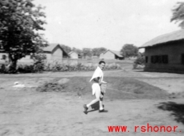 Nick Arico coming from shower, Chaukulia, India 1943.