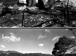 In these two images the men go out on an inflatable boat into the lake, and despite taking rifles with them, are clearly in a very relaxed mood.