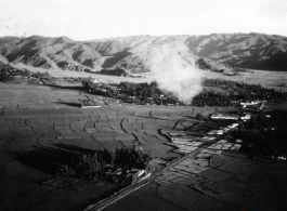 B-25 Mitchell bombers during battle with Japanese ground forces, flying near Tengchung (Tengchong), near the China-Burma border in far SW China.