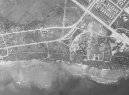 Aerial photograph of a base, possibly Allied, during WWII.