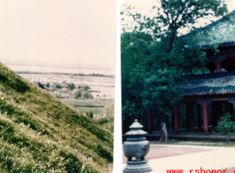 A watery countryside, and a temple (with incense burner in the courtyard), in China during WWII.