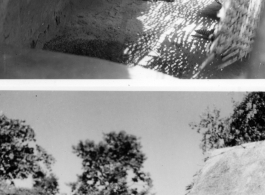 Dehusking grain by "dhenki" foot lever (top), and threshing grain (bottom). India.  Scenes in India witnessed by American GIs during WWII. For many Americans of that era, with their limited experience traveling, the everyday sights and sounds overseas were new, intriguing, and photo worthy.