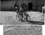 Ingenious bicycle created by L.t Raymon J. Sweezy, Jr., a pilot in a Troop Carrier Squadron of the 14th Air Force in the CBI. Lt. Sweezy used a regular GI bicycle and a motor salvaged at the evacuation of Guilin.