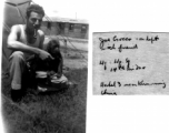 Joe Grocco with pet monkey. At Hostel #3 near Kunming, China, during WWII.