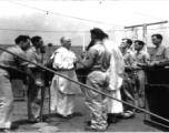 Church service on the ship while returning to the US after the war.  Above is one of a set of images provided by Michael J. O'Brien.    In the CBI during WWII. 