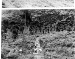 Chinese farmers threshing grain; GIs and Chinese children climbing stone walkway on a day outing. During WWII in China.  Photos from Dorothy Yuen Leuba.