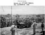 Senior Japanese officers heading for surrender conference site by jeep, during WWII.