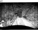 An American truck crosses the Salween River bridge during WWII.