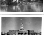 A temple structure in Burma (or India) and a western-style building with Nationalist insignia somewhere in China during WWII.