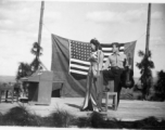 Pat O'Brien's USO troupe performs at an American airbase in China in October 1944--Here  Jimmy Dodd and Ruth Carrol perform.