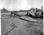 Burned American fighter, a P-51 or P-40, in Guangxi, China.