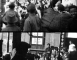 Street scene in Guilin, China, in 1944, during WWII--An American GI plays silly games with local kids to appreciative audience.