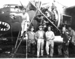 #444 at engine change, Yangkai, China, July 1944  Hammett, Basil Turko, Aspinwall, Bert, unk., and Burns  From the collection of Frank Bates.