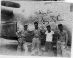 Some men stand before the B-24 "Wham Bam! The Flying Tin Can" in the CBI, which was the aircraft David Firman flew into China, on, flying into Hsinching.