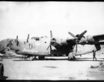 The "Burma Queen" in China during WWII. A Chinese guard keeps post in the merciful shade of the wing and a crew arms bombs on the ground not far from him.  The crew of B-25J serial #42-73253, of the 425th Squadron, got lost in weather during return from bombing the city of Changsha on 22 July. When fuel ran out they were forced to bail out in the vicinity of Tsuyung, China. All returned to Kunming without serious injury by 28 July. Crew members that mission were:  2nd Lt. John P. Burkett (pilot) 2nd Lt. W.I