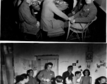 Around the time of the rally, junior officers gather in a well-off home for a jovial and friendly meal. The meal is being hosted in the home of the young woman standing in a dress against the back wall in both images--as evidenced by the photo portrait of her on the wall. She is either the wife in the home, or a trusted older daughter.  In the lower image, Eugene Wozniak is seated at the far left. That he--as a foreigner--is welcome and invited to this kind of intimate event is a testament not only of the g