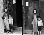 Two elite children from an extremely wealthy family stand in the gate of a elite residence in Yunnan province, that has been appropriated by Nationalist Nationalist 5th Corps forces for military purposes--the white paper posted on the door post says the residence is temporary housing for assistant staff for officers, and HQ for an armored scout unit . The residence compound has its own title, General's Manor (将军第).