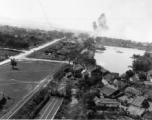 Bombing on Phu Lang Thuong railway bridge over the Thuong River at Bắc Giang City in French Indochina (Vietnam), during WWII. In northern Vietnam, and along a critical rail route used by the Japanese.  Coordinates:  21°16'32.69"N 106°11'9.28"E