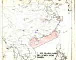 Sea search base map, with search areas shaded.  Bases at Liuzhou, Guilin, and Kunming are circled.