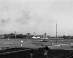 Howrah Bridge, in Calcutta, in the distance during WWII, as seen from a moving train.