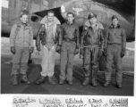 Pilot George Martin and his crew pose before a B-25-D during WWII. L-R: L. Vaughn, E. Biland, E. Daws, and E. Hughes.