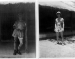 American flyers at barracks in a hot India. Left is unknown, right is T/Sgt. Roy Whistle (radio).