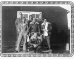 Crew during training, at Smoky Hill Air Base, Salina, Kansas, November 1942.  Rear: Russell F. Doman, Eduard Jean Charlet, unknown.  Middle: Unknown, George P. Sibulski, Thomas L. Grady.  Front (kneeling): Walter Kappel.