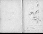 The wartime notebook of S/Sgt. Tom L. Grady. In his notebook, as a talented and curious young artist while in the CBI, he recorded scenes and vignettes that he saw in his life. He also recorded names and contact info for the people he met.  "Girl. Fellow passenger on train from Florida to home. December, 1943. (Her husband was navy diver.)