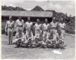 12th ASG Staff in China circa 1944-1945.  Standing (l-r): J. Pesek, Ed Sorden, R. Koshland, A. Binsfield, McMullen, V. Child, W. Moore.  Kneeling (l-r): Jim Webster, Lou Billings, F. Mulcahy, H. Deppe, J. McDivitt.