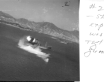 "#2 Hong Kong Harbor - shows bombs exploding - pictures was taken by Tsgt Volmer - tailgunner."  From an October 16, 1944, mission on Hong Kong, 491st Bomb Squadron.