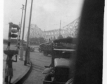 Howrah Bridge in Calcutta, India, as seen from transport truck, 2005th Ordnance Maintenance Company, 28th Air Depot Group, in India during WWII.