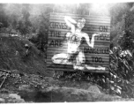 Curvy road sign in Burma, warning of dangers ahead, WWII.